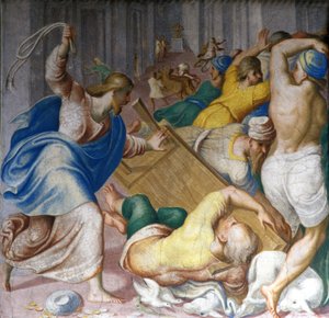 Gesù Cristo scaccia i mercanti alle porte del Tempio. Affresco di Carlo Urbino. Milano, S. Maria della Passione da Carlo Urbino