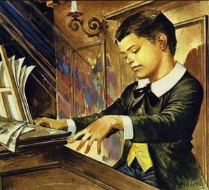 Albert Schweitzer da ragazzo (litografia a colori)