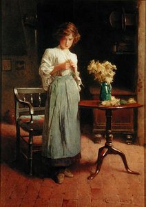 Ragazza in un cottage vicino a un tavolo e una sedia da Carlton Alfred Smith