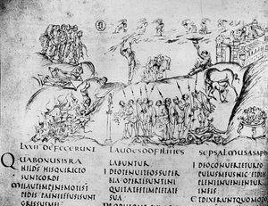 Illustrazione di varie scene da uno dei Salmi, dal Salterio di Utrecht, copia dell