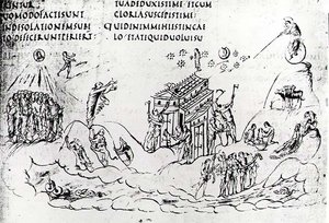Varie scene che illustrano uno dei Salmi, dal Salterio di Utrecht, copia dell