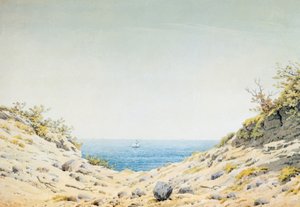 Vista attraverso una depressione costiera sul mare da Caspar David Friedrich