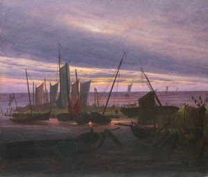 Barche nel porto alla sera, c. 1828 da Caspar David Friedrich