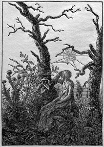 La donna con la ragnatela tra gli alberi spogli da Caspar David Friedrich