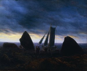 Barca da pesca che passa figure su una spiaggia del Baltico da Caspar David Friedrich