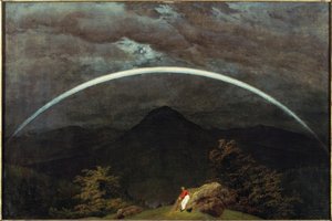 Paesaggio montano con arcobaleno
