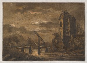 Paesaggio con ponte levatoio e rovina al chiaro di luna da Caspar David Friedrich