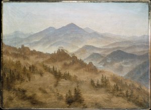 Montagne nella nebbia che sale da Caspar David Friedrich