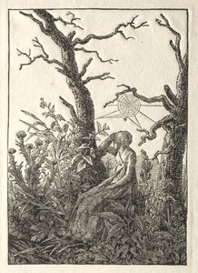La donna con la ragnatela tra alberi spogli da Caspar David Friedrich