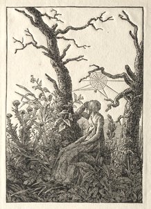 La donna con la ragnatela tra gli alberi spogli da Caspar David Friedrich