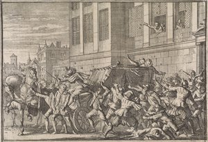 Attacco a Madrid alla carrozza del conte di Olivares, Gaspard de Guzmán, 1643 da Caspar Luyken (attributed to)