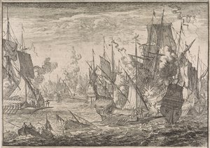 Battaglia navale tra navi da guerra turche e galee dei Cavalieri di Malta, 1644 da Caspar Luyken (attributed to)