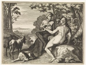 Adamo ed Eva circondati dagli animali nel paradiso da Caspar Luyken