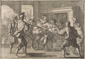 Miguel de Vasconcelos scoperto in un armadio e ucciso da portoghesi infuriati, 1640 da Caspar Luyken