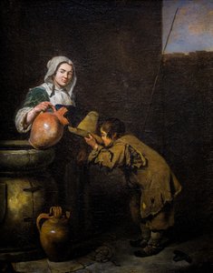 Giovane spazzacamino che beve vicino a un pozzo da Caspar Netscher