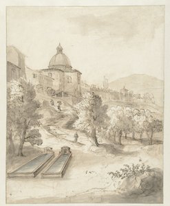 Paesaggio italiano con città su una collina da Caspar van Wittel