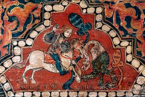Combattimento di un cavaliere contro un drago da Catalan School