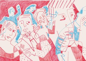 Figure espressive in rosso e blu