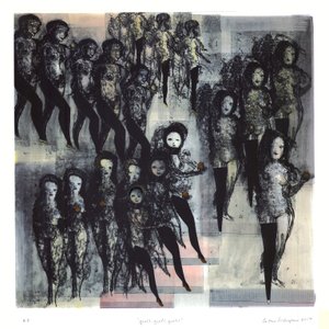 Ragazze, ragazze, ragazze, 2017 (litografia colorata a mano) da Cathie Pilkington
