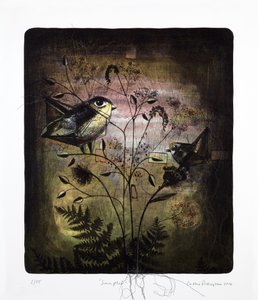 Sampler, 2016 (litografia mokulito con colorazione a mano) da Cathie Pilkington