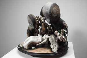 Biancaneve, 2010 (legno, lino, gesso, argilla, tessuto, pittura)