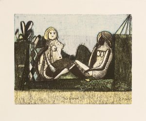 Le sorelle, 2014 (litografie mokulito con colorazione a mano) da Cathie Pilkington