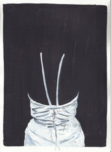 La ragazza del piano di sopra 1, retro, 2012 (olio e acrilico su carta)