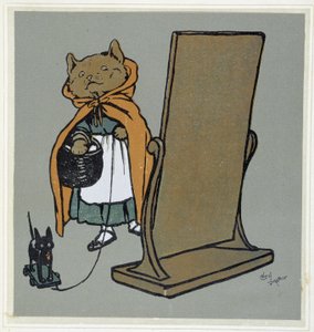 Gatto davanti al suo specchio - disegno di Cecil Aldin