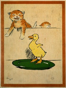 Gatti e anatra. Disegno di Cecil Aldin (1870-1935). Parigi, Arti Decorative da Cecil Charles Windsor Aldin