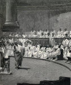 Cicerone denuncia il cospiratore Catilina (incisione)