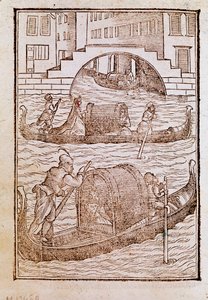 Gondole nella laguna di Venezia nel XV secolo (incisione da 