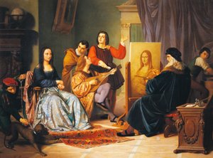 Leonardo da Vinci dipinge la Gioconda di Cesare Maccari (1840-1919)