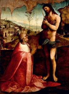 Cristo sofferente e cardinale Oliviero Carafa in preghiera da Cesare da Sesto