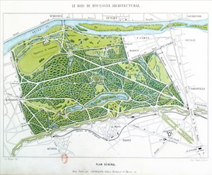 Piano del Bois de Boulogne a Parigi, pubblicato da Caudrilier da Ch. Walter