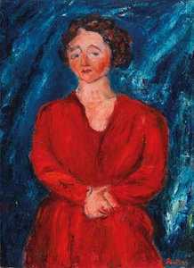 La donna in rosso su sfondo blu