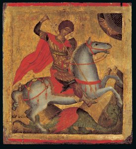 Icona di San Giorgio a cavallo, che uccide il drago da Chanter Angelos Akotandos