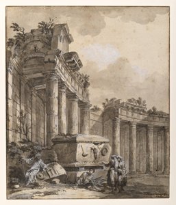 Figure vicino a una Colonnata Rovinata da Charles Louis Clerisseau