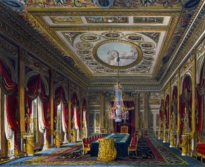 Sala del trono, incisione di Thomas Sutherland, basata su un disegno di Charles Wild, da The History of the Royal Residences