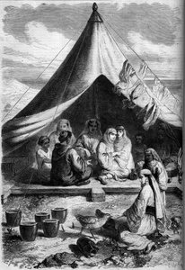 Famiglia ebraica del Marocco rifugiata sulla costa di Gibilterra nel 1860. Secondo il disegno del signor Yriarte. Incisione in "Le Monde Illustré" n.146 del 28 gennaio 1860 da Charles (after) Yriarte