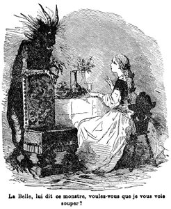 Illustrazione per il racconto di Madame Jeanne Marie Leprince de Beaumont "La Bella e la Bestia", XIX secolo