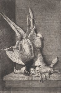 Trofeo di caccia con uccelli selvatici e coniglio, 1850-1900