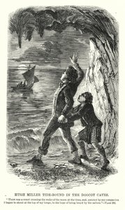 Hugh Miller bloccato dalla marea nelle Grotte Doocot (incisione)