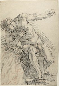 Schizzo di un nudo maschile appoggiato sul gomito destro (recto)
