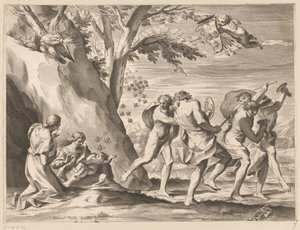 Educazione di Giove con lo stemma della famiglia Barberini da Charles Audran