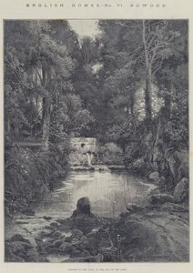 Case inglesi, Bowood, cascata nel parco, alla fine del lago da Charles Auguste Loye