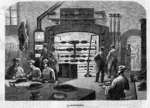 La rosticceria delle cucine del Palazzo delle Tuileries, nel 1864. Incisione di F. Lix e Barbant da un disegno di Moullin da Charles Barbant