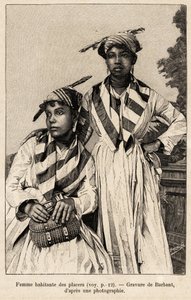 Donne che vivono nei placers, depositi minerari. Incisione di Barbant per illustrare la storia "chez nos indiens, quattro anni di viaggio nella Guyana francese" da Charles Barbant