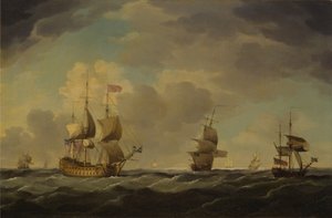 Una nave ammiraglia inglese a vela leggera in una brezza moderata da Charles Brooking
