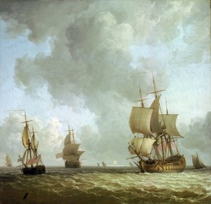 Navi della Royal Navy britannica soffiate dal vento oceanico