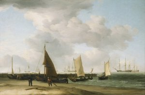 Scena sulla riva, con una costruzione di guerra all